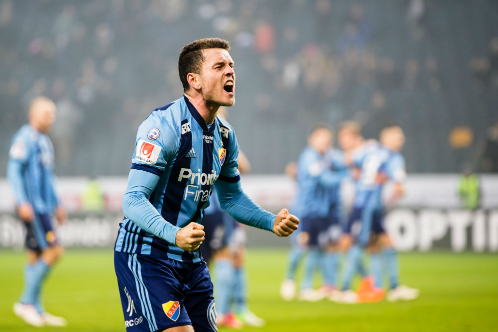 Jubel efter segern i Svenska cupens semifinal mot AIK den 18 Mars 2018. Foto: Andreas Sandström / BILDBYRÅN